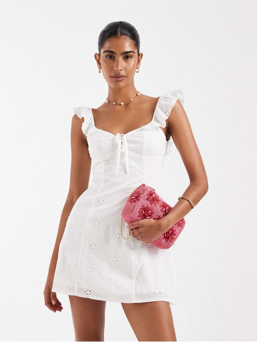 Princess Polly White Eyelet Ruffle Strap Mini Dress